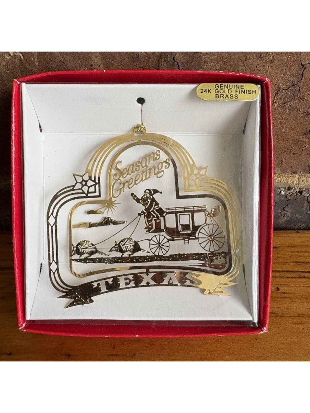 VTG Texas Santa Christmas Ornament 24K Gold Finish Brass Nation's Treasures